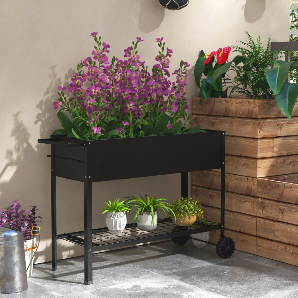 Fioriera con Ruote e Vassoio ¨C zephmum ¨C 109x39x80 cm Nero
