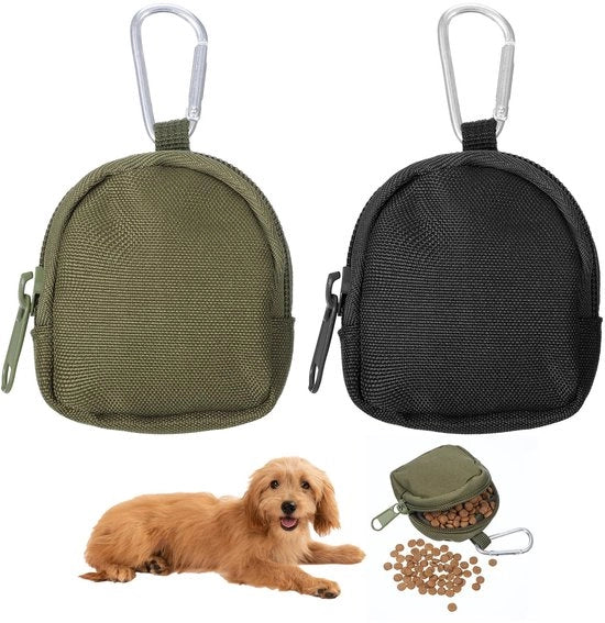 Zaino per cani Leggero - Capacità di carico per trattamento - Sacchetto per alimentazione - Sacchetto per allenamento del cane - Sacchetto per riposo - Nylon, 2 pezzi (nero/verde chiaro)