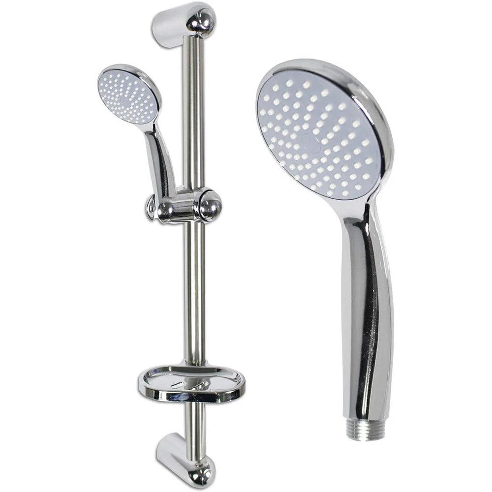 Saliscendi Doccia Cromato 60 cm con Soffione Multigetto Ø8 cm e Portasapone 69131