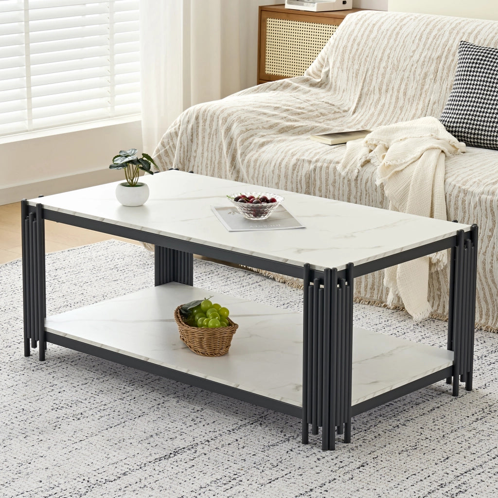 TAVOLO DA CAFFÈ rettangolare 114x64x46 cm MDF effetto marmo bianco nero
