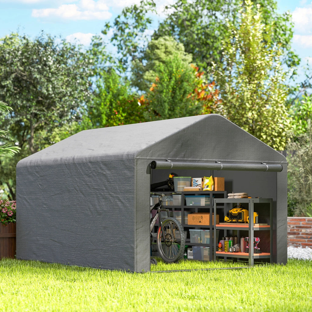 Capanno da Giardino 2x2,4 m Impermeabile Porta Avvolgibile e Telaio in Metallo Grigio Chiaro