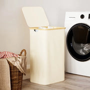 Cesto per la Lava con Coperchio - 110L Grande Cestino per Abiti con Maniglie in Bambù, Ripiegabile per Camera da Letto, Bagno, Stanza degli Studenti e Lavanderia (Beige)
