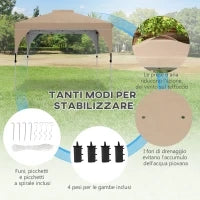 Gazebo da Giardino 3x3 m Pieghevole con Altezza Regolabile e Borsa di Trasporto con Ruote, Beige