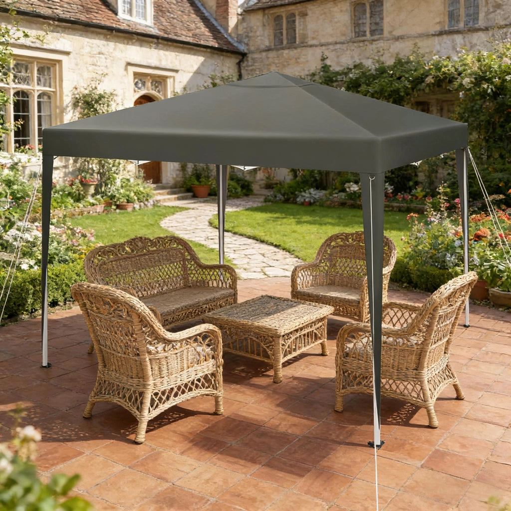 Gazebo Pieghevole Da Giardino 3 X 3 M In Ferro E Tessuto Oxford Grigio Scuro Altezza Regolabile