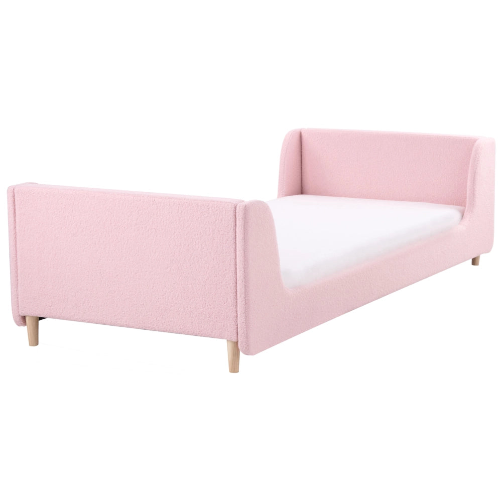 Letto singolo in bouclè rosa con base a doghe 90 x 200 cm Camera da letto Bambini Camera Moderna Tradizionale