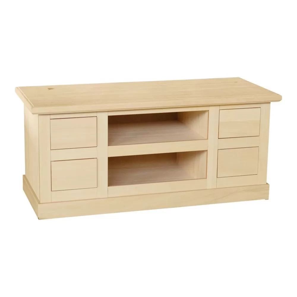 Porta tv 4 cassetti 2 vani a giorno legno grezzo 120x50x53 - Mobili 2G
