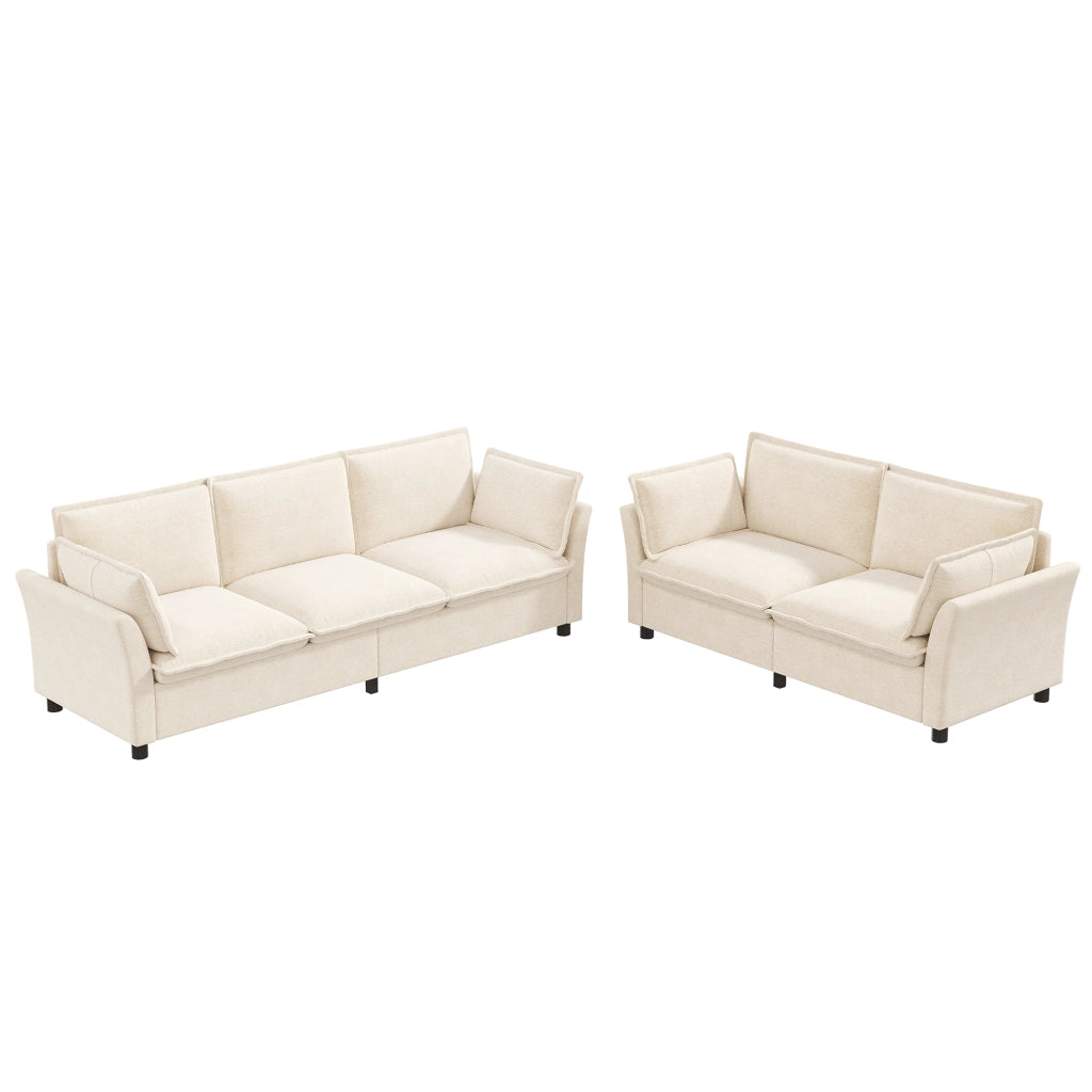 DIVANO Modulare 3+2 posti 220/155 cm Chenille Beige Set da 2 pezzi