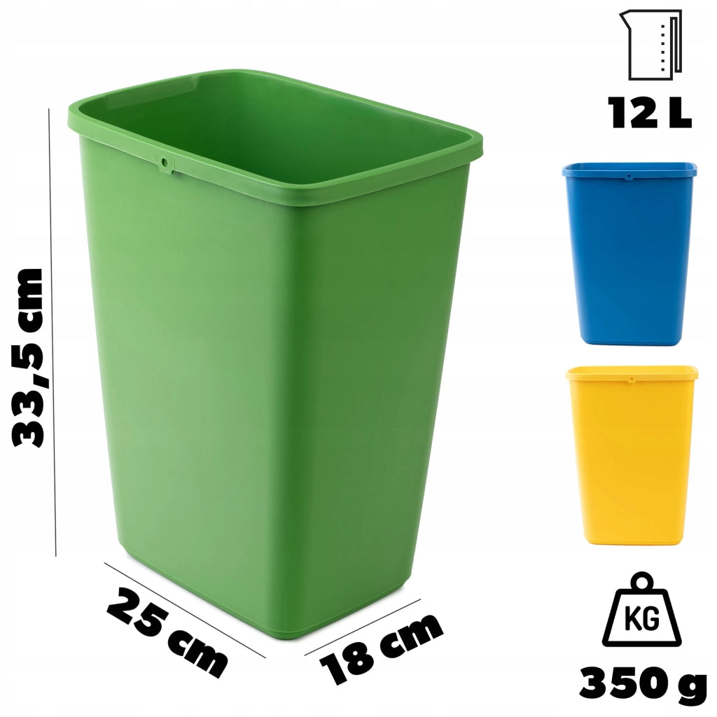 Set di 3 contenitori per la raccolta differenziata KADAX da 12 litri.