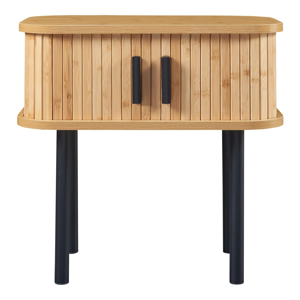 Comodino Tvedestrand con Ante Scorrevoli in Bambù - color Legno / Nero [en.casa]