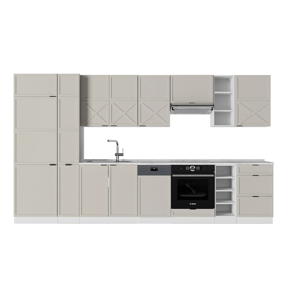 Cucina componibile Fame-Line GrigioBeige/Bianco 355 cm senza piano di lavoro Vicco