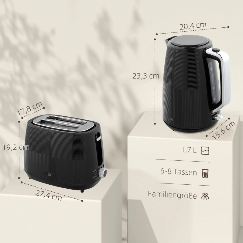Set bollitore e tostapane, 1,7 L, varie funzioni, acciaio inox, nero