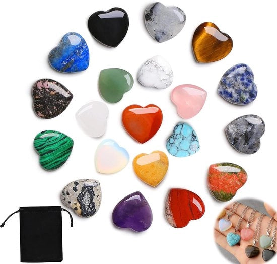 Cristalli e pietre preziose naturali, 20 pezzi, pietre di cuore curative per la meditazione e l'equilibrio del chakra, pietre di fortuna per l'amore