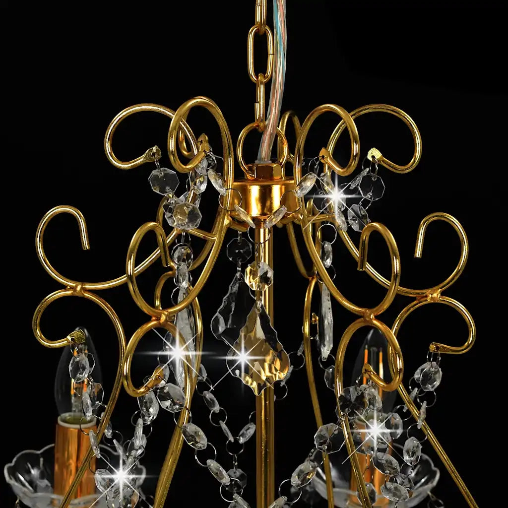 Lampadario con Perline di Cristallo Dorato Tondo 6 E14 CFW5185650