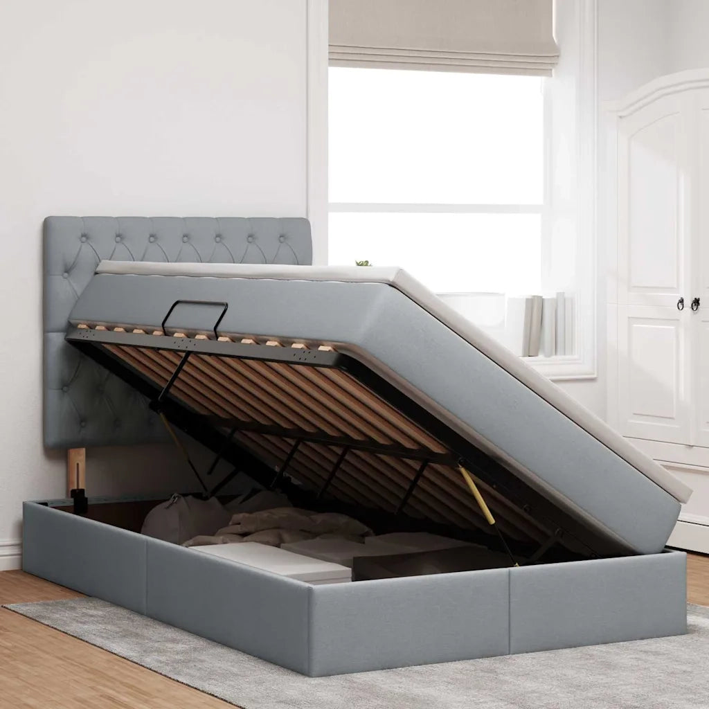 Letto con contenitore e LED con led Grigio chiaro 120 x 200 cm