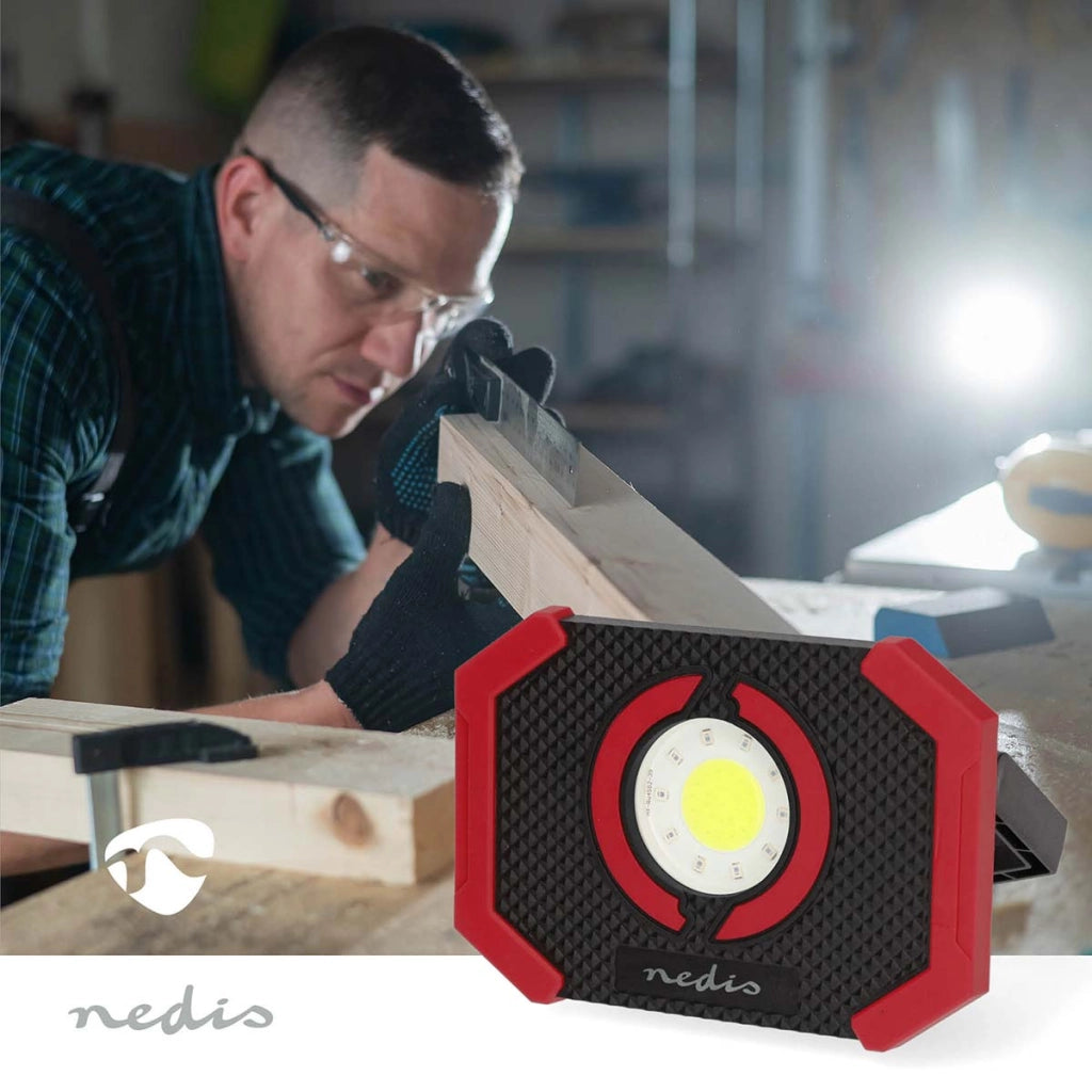 Lampada da lavoro a LED ricaricabile da 10W 1000lm con supporto a magnete Nero / Rosso Nedis
