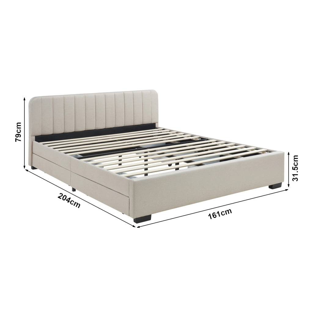 Letto Matrimoniale Nofrenna con Materasso 160x200 cm 4 Cassetti e Testiera - Beige [en.casa]