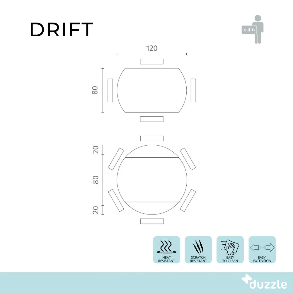 Tavolo da pranzo allungabile in ceramica effetto cemento grigio Drift 80-120x120 cm fino a 6 posti | Duzzle