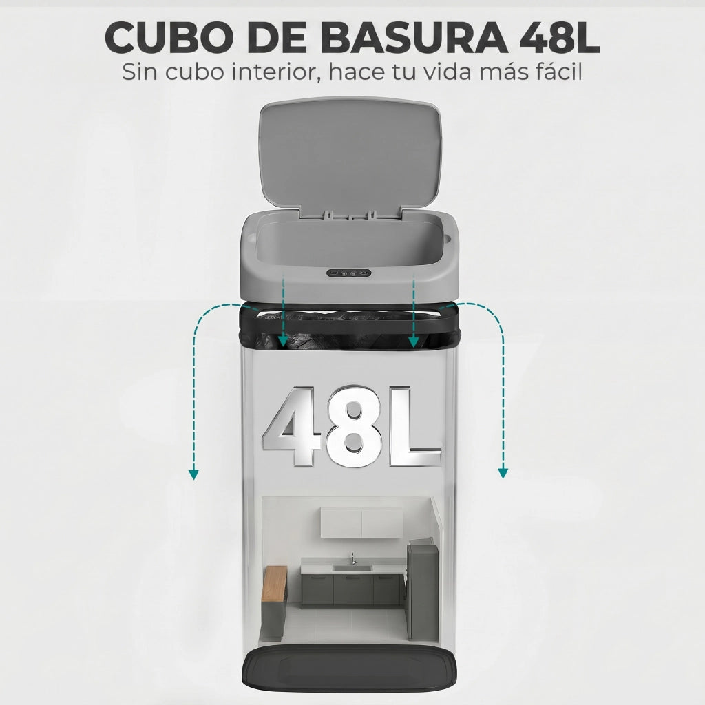 Cestino Rifiuti Automatico 48 L ¨C zephmum ¨C Sensore Infrarosso Acciaio Inossidabile