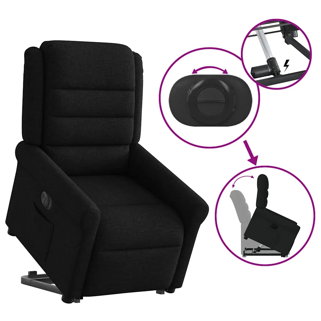 Poltrona Alzapersona Reclinabile Elettrica Nera in Tessuto 3303336