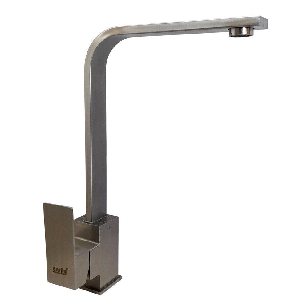 Trade Shop - Rubinetto Miscelatore In Acciaio Inox Satinato Canna Alta Lavello Per Cucina 52690 -