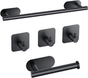Set di Asciugamani per Parete - Acciaio Inossidabile - Accessori Bagno - 40cm Asciugamani Autoadesivi - Asciugamani per Toilette & 3 Ganci - Nero