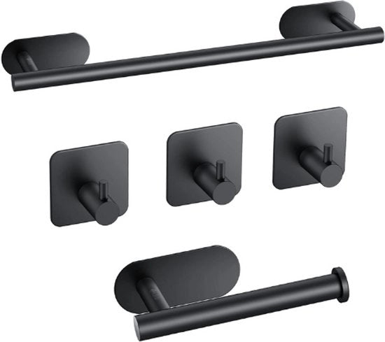Set di Asciugamani per Parete - Acciaio Inossidabile - Accessori Bagno - 40cm Asciugamani Autoadesivi - Asciugamani per Toilette & 3 Ganci - Nero