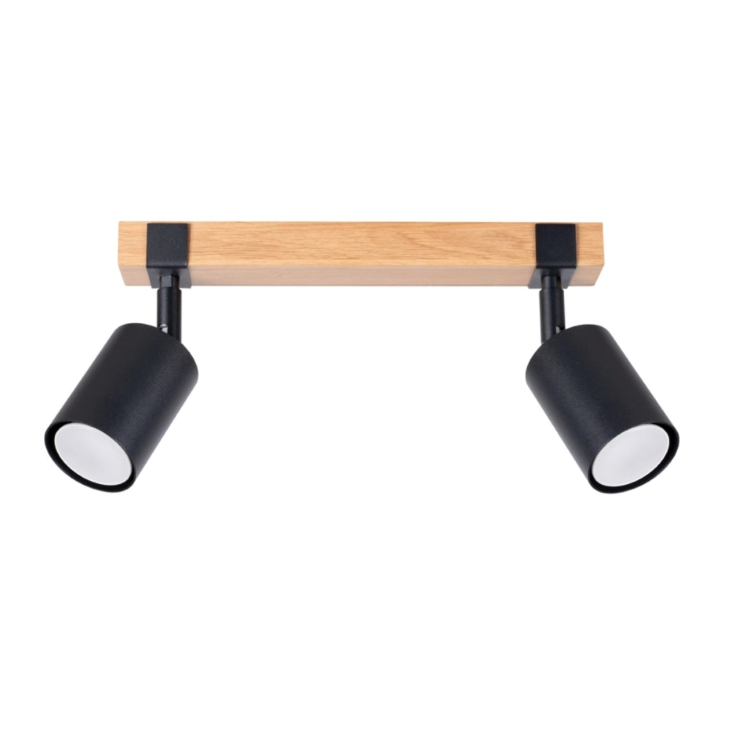 Spot soffitto scandinavo doppio nero legno 2xGU10