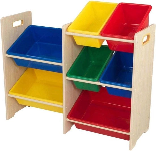 Sistema di archiviazione giocattoli 7 contenitori primari colori - sistema di archiviazione naturale cassa giocattoli