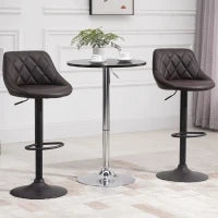 Set 2 Sgabelli da Bar Regolabili con Schienale e Poggiapiedi, Base in Metallo e Seduta in Similpelle, 46x48x83-104 cm, Marrone e Nero