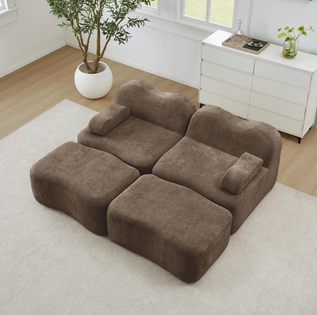 Divano modulare senza telaio interno in velluto marrone con schiuma elastica 32D