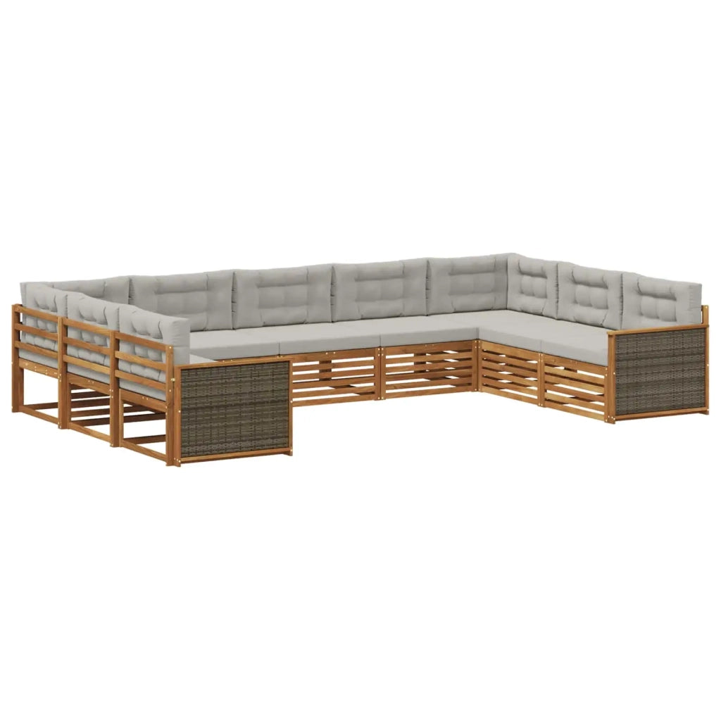 Set di divani da esterno 9 pcs Naturale e Grigio Chiaro 3383829