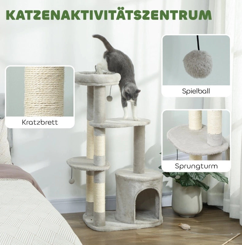 Tiragraffi multilivello 114 cm con cuccia e tiragraffi in sisal