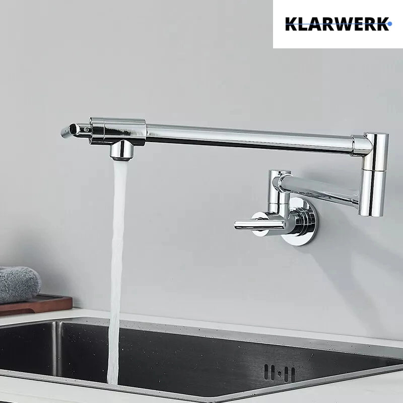 NILS | Rubinetto per acqua fredda a parete monoforo cromato | cucina professionale in acciaio inox | Parete pieghevole  con rubinetto pieghevole
