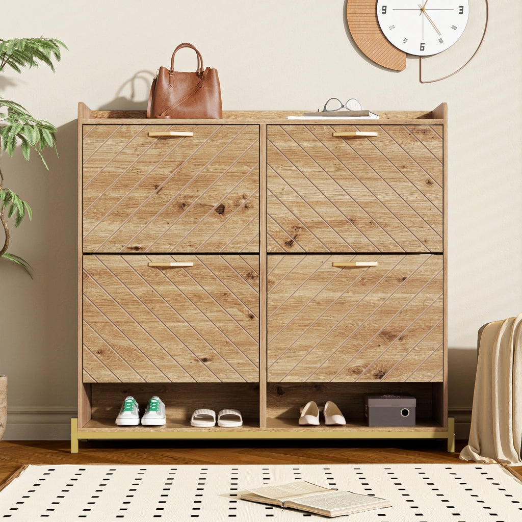 Scarpiera a Ribalta con 4 Ante e Piedini in Metallo; Stile Moderno; Ingresso; in MDF; Effetto Legno; 108;5×24×100 cm