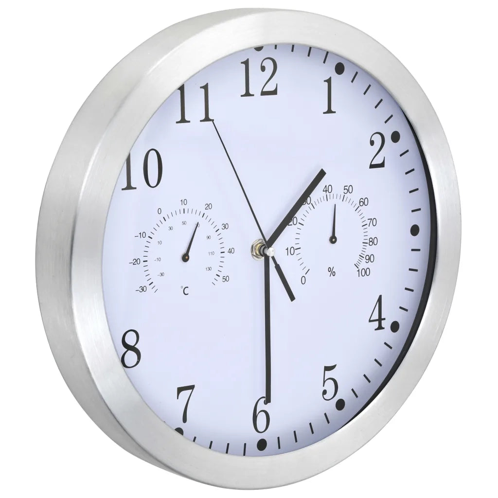 Orologio da Parete al Quarzo Igrometro Termometro 30 cm Bianco 50623