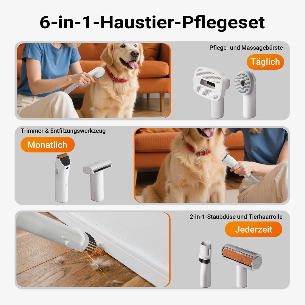 Fudajo Set per toelettatura di animali domestici 6 in 1, aspira peli per cani e gatti, tosatrice per cani, con accessori per la cura del pelo, colore bianco