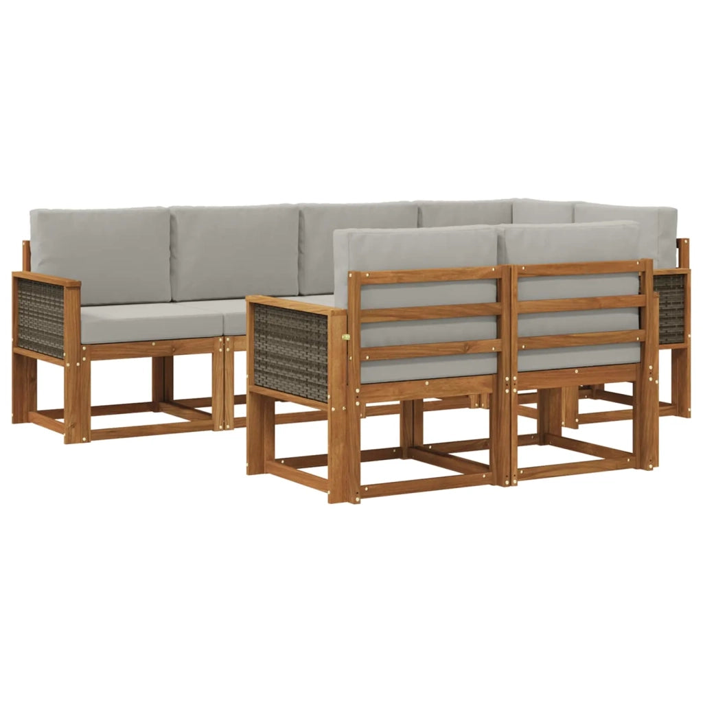 Set di divani da esterno 7 pz Naturale e Grigio Chiaro 3385287