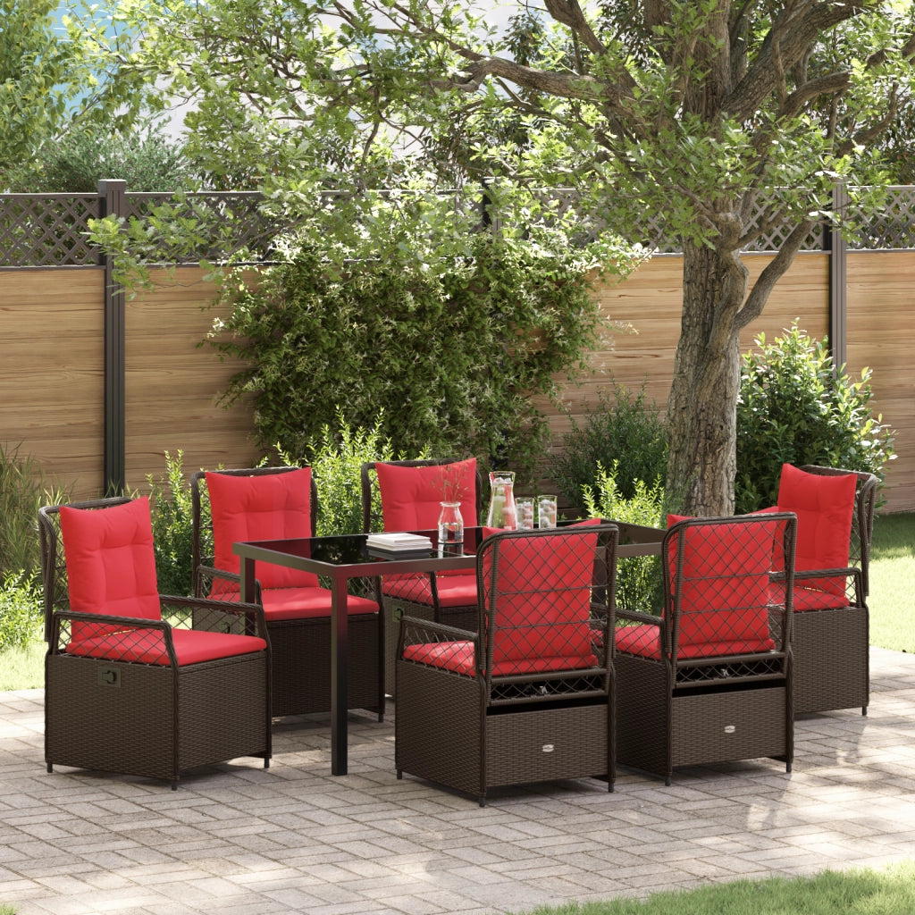 Set di Mobili da Giardino 7 Pezzi Rattan Poliestere Marrone