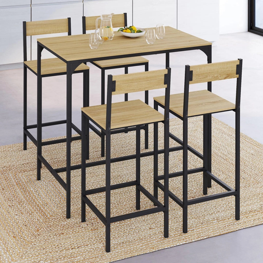 IDMarket - DETROIT Tavolo da bar alto 100 cm e set di 4 sedie da bar di design industriale