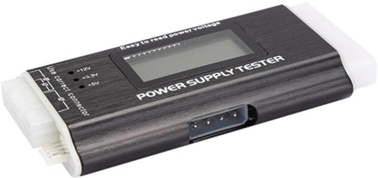 Verificatore alimentazione a schermo LCD - compatibile ATX/BTX/ITX/TFX - costruito in lega di alluminio - 20/24-pins - allarme acustico - connessione semplice - verificatore di alimentazione