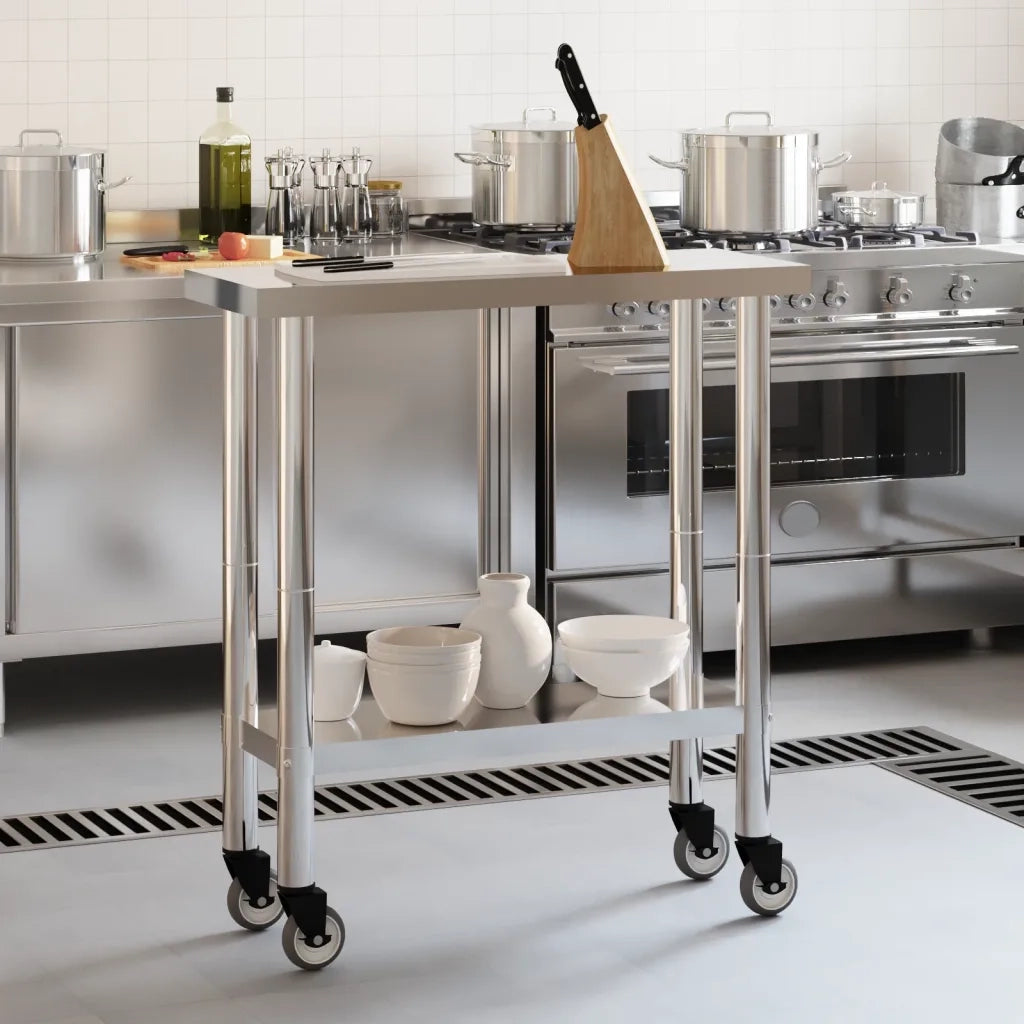 Tavolo da Lavoro Cucina con Ruote 82,5x30x85 cm in Acciaio Inox CFW9073894