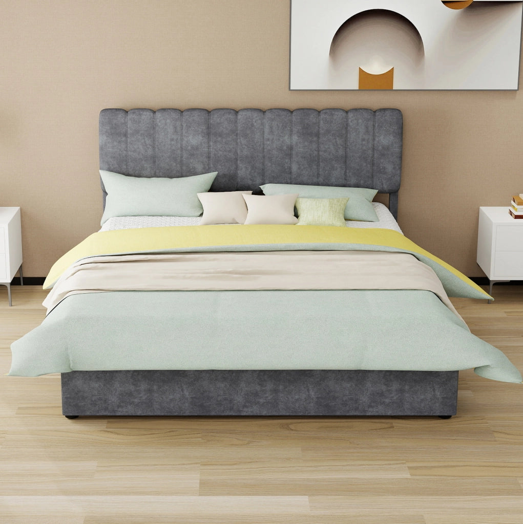 Letto matrimoniale imbottito 160x200 cm in velluto grigio