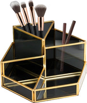 Organizzatore di trucchi Organizzatore di bellezza Supporto per spazzola in vetro nero Contenitore retro per cosmetici
