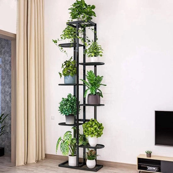 Standarizzazione di fiori in metallo con 8 livelli, 141 cm, rampa di fiori, vasca per piante moderna per interni ed esterni, giardino, balcone, griglia per fiori a più piani (grigio scuro)