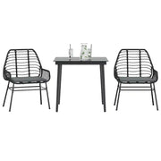 Set da Pranzo da Giardino 3 pz con Cuscini Polyrattan Vetro