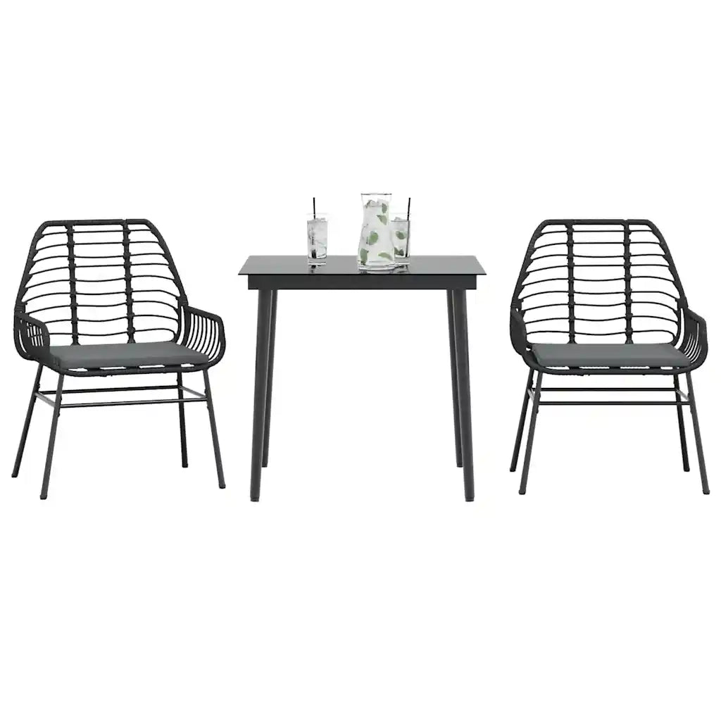 Set da Pranzo da Giardino 3 pz con Cuscini Polyrattan Vetro