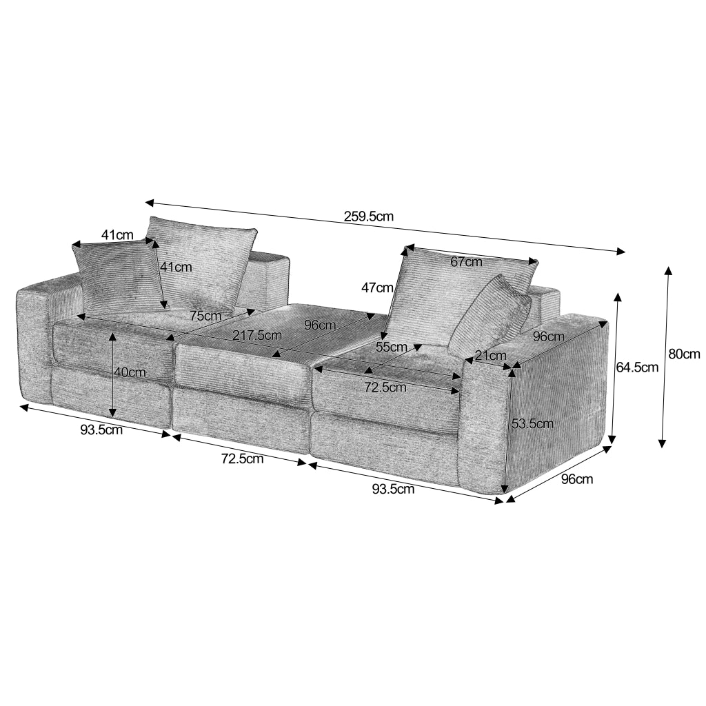 Divano modulare convertibile in letto con base antiscivolo e rivestimento in velluto a coste verde 259,5 × 96 × 80 cm