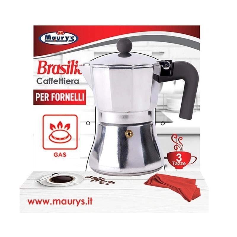 MAURY'S BRASILIA CAFFETTIERA A GAS CAPIENZA 3 TAZZE IN COLORAZIONE ASSORTITA