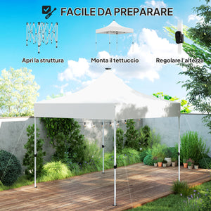 Gazebo da Giardino Pop Up 300x300x340 cm con Luci LED Solari e Altezza Regolabile Bianco