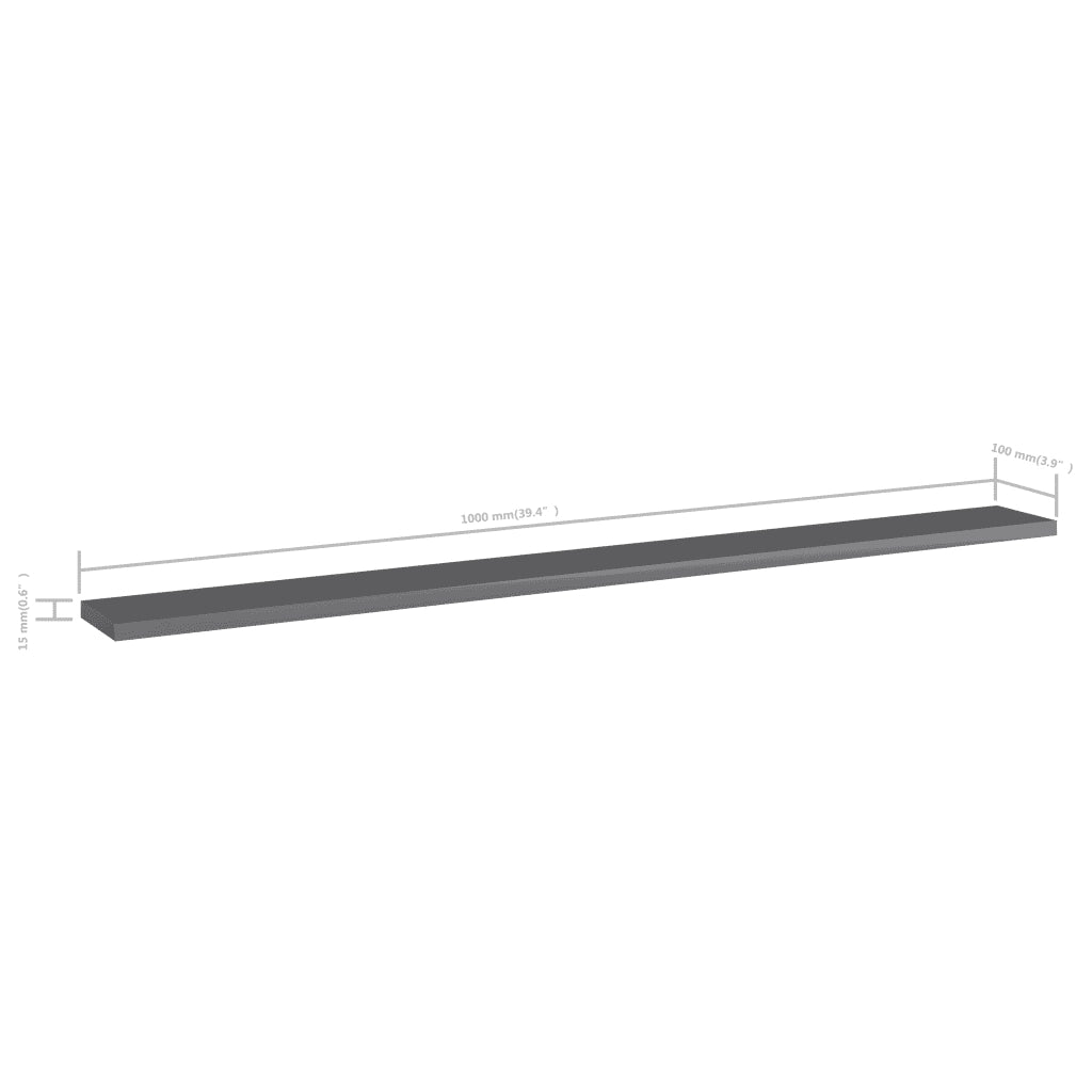Ripiani per Libreria 4pz Grigio Lucido 100x10x1,5cm Multistrato 805376